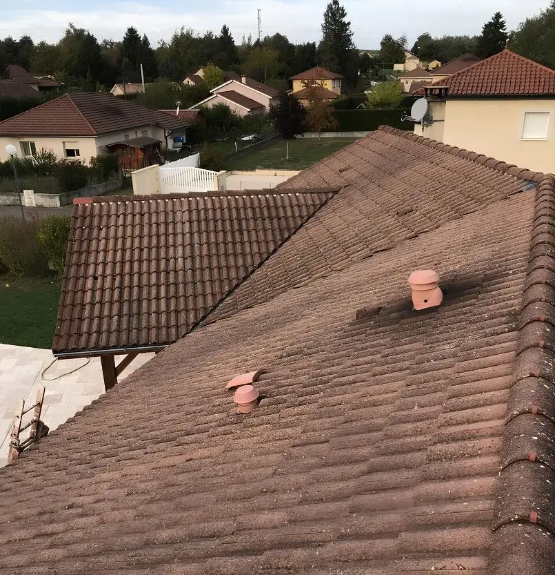Avant : toiture en tuiles mécaniques démoussée